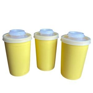 Vintage Tupperware Set of 3 Yellow Spice, Salt, Pepper Shakers With Lid, No. 102